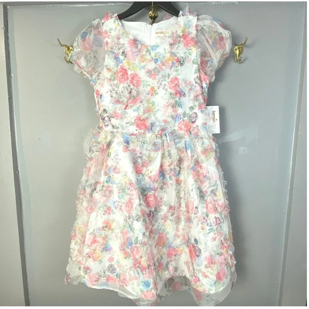 NWT Girls Rose Floral Ruffle Party Dress Short Sleeve Wedding Formal Size 16